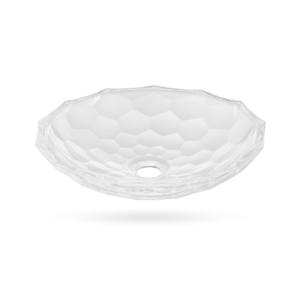 อ่างล้างหน้าแก้วคริสตัลทรงกลม รุ่น B-2868 จาก Bathline ขนาด 40x40x10 ซม. พื้นผิวลายรังผึ้ง