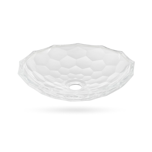 อ่างล้างหน้าแก้วคริสตัลทรงกลม รุ่น B-2868 จาก Bathline ขนาด 40x40x10 ซม. พื้นผิวลายรังผึ้ง