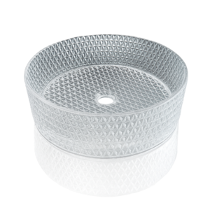 อ่างล้างหน้าแก้วคริสตัลทรงสูง รุ่น B-2869 จาก Bathline ขนาด 40x40x12 ซม. ลาย Diamond Texture