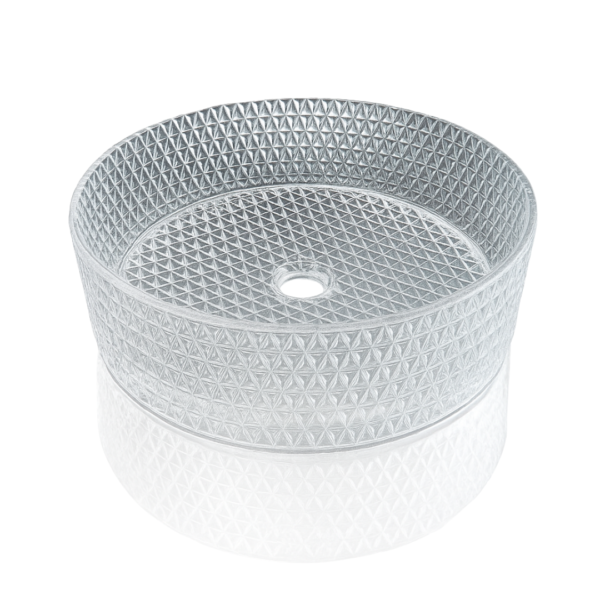 อ่างล้างหน้าแก้วคริสตัลทรงสูง รุ่น B-2869 จาก Bathline ขนาด 40x40x12 ซม. ลาย Diamond Texture