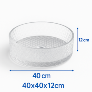 อ่างล้างหน้าแก้วคริสตัลทรงสูง รุ่น B-2869 จาก Bathline ขนาด 40x40x12 ซม. ลาย Diamond Texture