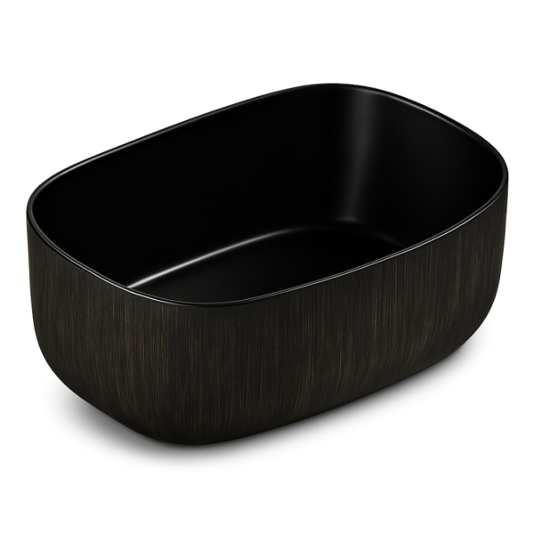 อ่างล้างหน้าวางบนเคาน์เตอร์ รุ่น B-8722-3 Rustic จาก Bathline ลายไม้สีดำด้านสไตล์ Modern Rustic