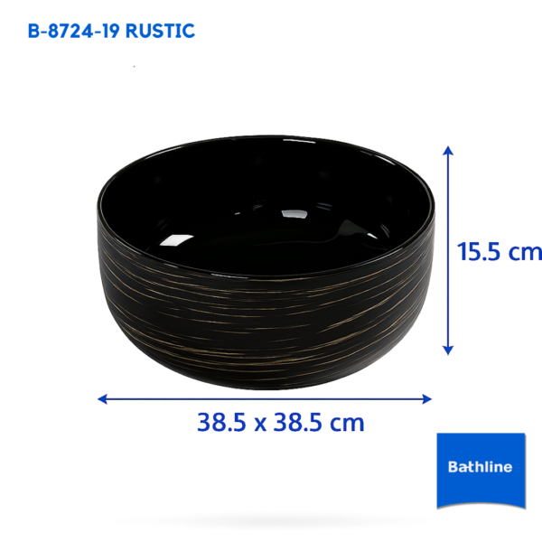 อ่างล้างหน้าทรงกลมลายหินอ่อนดำทอง รุ่น B-8724-19 วางบนเคาน์เตอร์ แบรนด์ Bathline