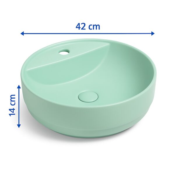 อ่างล้างหน้าวางบนเคาน์เตอร์ สีเขียวมิ้น รุ่น B-8590-T40 ขนาด 42x42x14cm – ดีไซน์ทรงกลมแบบมินิมอล