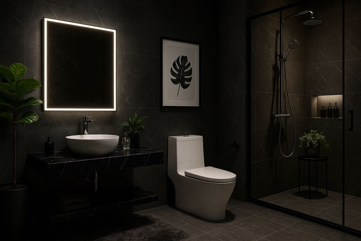 "ห้องน้ำหรูโทนเทา-ดำ-ทอง ออกแบบโดย Bathline"