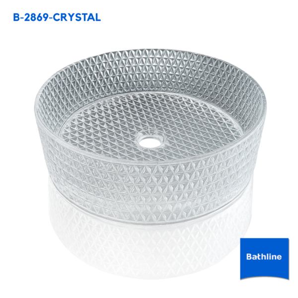 อ่างล้างหน้าแก้วคริสตัลทรงสูง รุ่น B-2869 จาก Bathline ขนาด 40x40x12 ซม. ลาย Diamond Texture