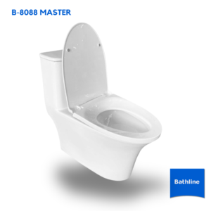 "สุขภัณฑ์ชิ้นเดียวรุ่น B-8088 MASTER ระบบชำระล้างไซฟอนเจท ประหยัดน้ำ ดีไซน์ทันสมัย พร้อมปุ่มกดเซรามิกและฝารองนั่งตามหลักสรีรศาสตร์"