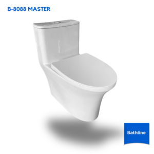 "สุขภัณฑ์ชิ้นเดียว B-8088 MASTER โถชักโครกประหยัดน้ำ ดีไซน์ทันสมัย ระบบไซฟอนเจท แรงดูดทรงพลัง พร้อมปุ่มกดเซรามิกและฝารองนั่งตามหลักสรีรศาสตร์"