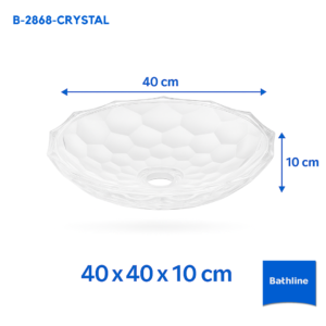 อ่างล้างหน้าแก้วคริสตัลทรงกลม รุ่น B-2868 จาก Bathline ขนาด 40x40x10 ซม. พื้นผิวลายรังผึ้ง