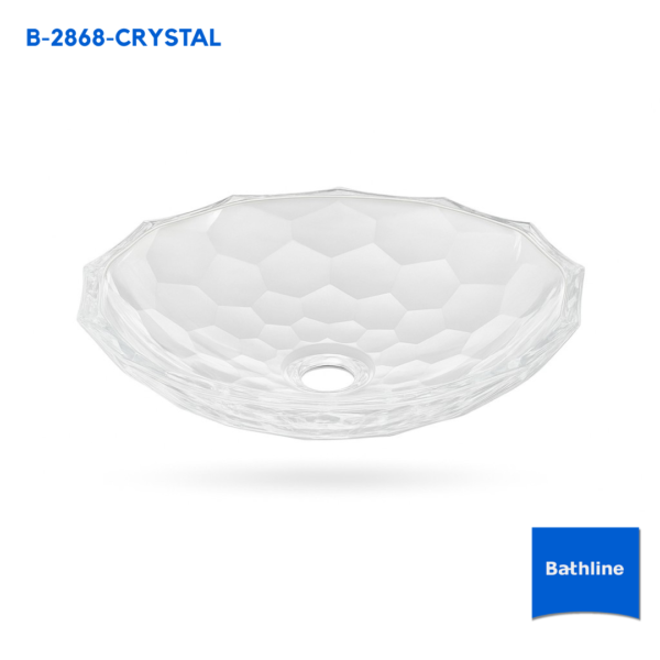 อ่างล้างหน้าแก้วคริสตัลทรงกลม รุ่น B-2868 จาก Bathline ขนาด 40x40x10 ซม. พื้นผิวลายรังผึ้ง