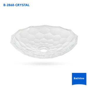 อ่างล้างหน้าแก้วคริสตัลทรงกลม รุ่น B-2868 จาก Bathline ขนาด 40x40x10 ซม. พื้นผิวลายรังผึ้ง