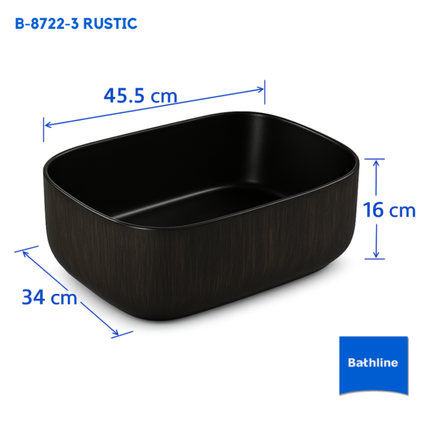 อ่างล้างหน้าวางบนเคาน์เตอร์ รุ่น B-8722-3 Rustic จาก Bathline ลายไม้สีดำด้านสไตล์ Modern Rustic