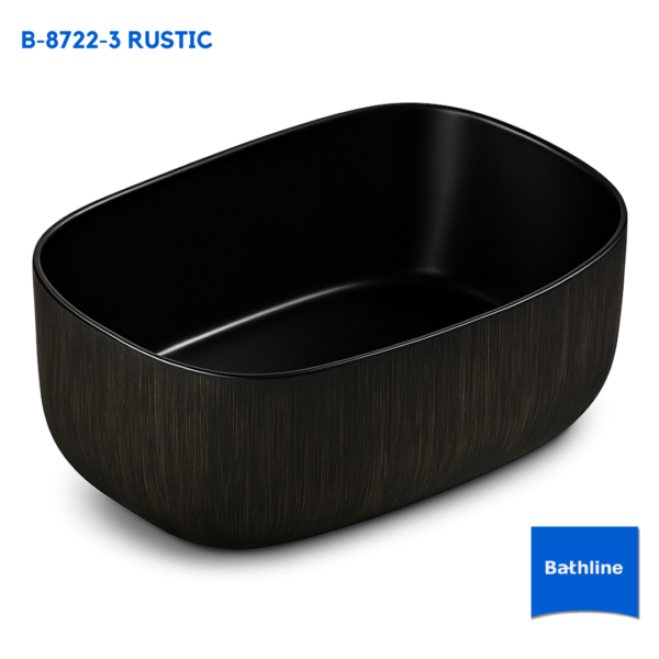 อ่างล้างหน้าวางบนเคาน์เตอร์ รุ่น B-8722-3 Rustic จาก Bathline ลายไม้สีดำด้านสไตล์ Modern Rustic